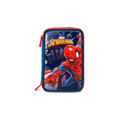 Astuccio 3 zip Spider-Man con corredo Mitama – completo scuola, 26 pezzi, PVC imbottito, fantasia supereroe Marvel