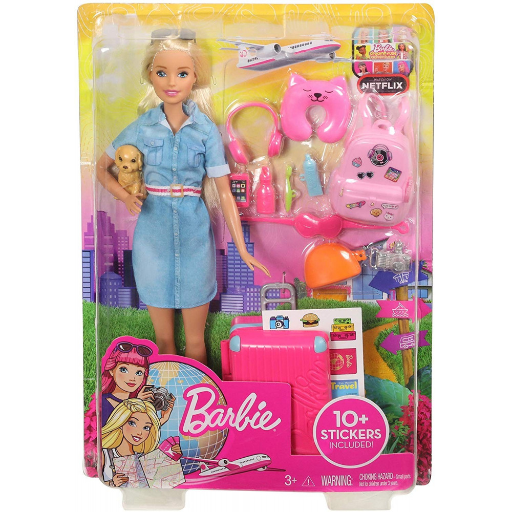 Adesivi 10+ Accessori Bambola con Valigia Apribile e Cucciolo Abito di Jeans Regalo per Bambini 3+ Anni Visita lo Store di BarbieBarbie Set da Viaggio 