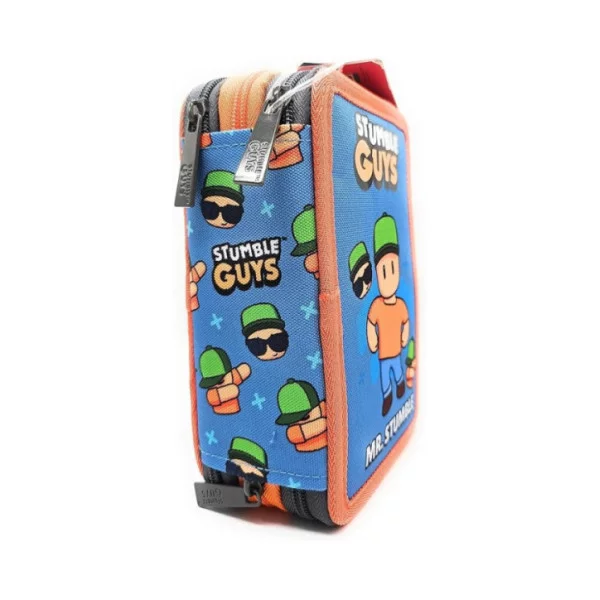 Astuccio triplo scuola Stumble Guys 3 zip Mr. Stumble completo 44 pezzi con matite, pennarelli, forbici, penne e accessori