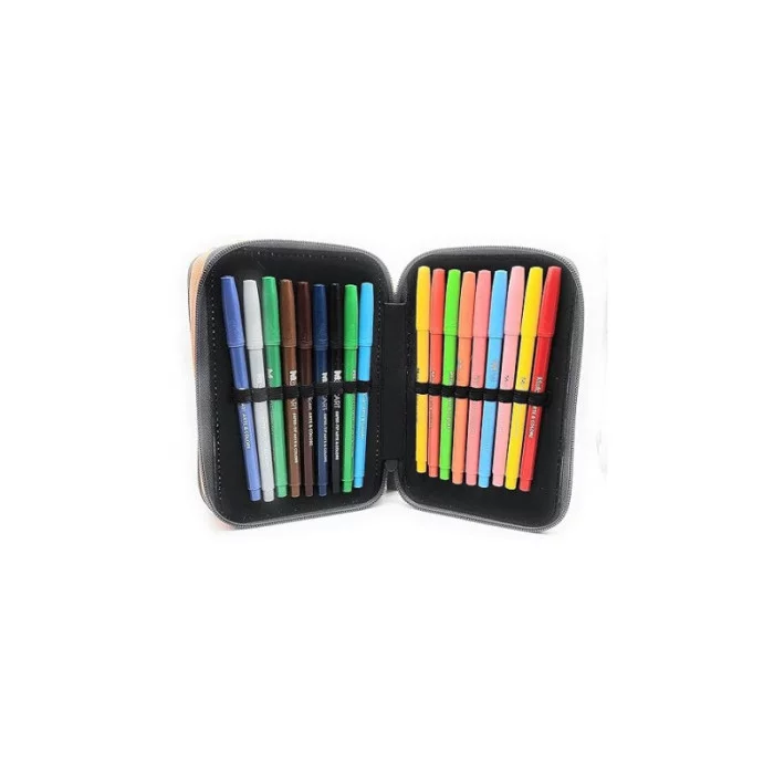 Astuccio triplo scuola Stumble Guys 3 zip Mr. Stumble completo 44 pezzi con matite, pennarelli, forbici, penne e accessori