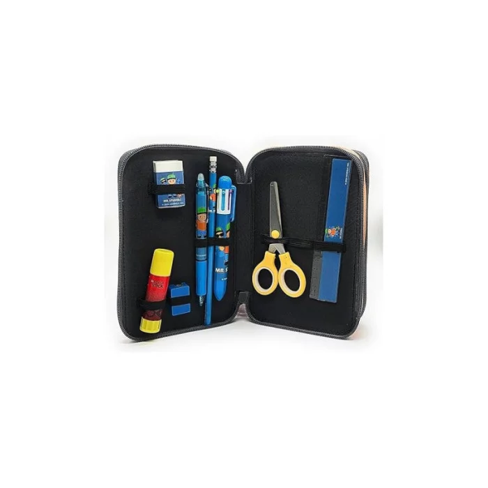 Astuccio triplo scuola Stumble Guys 3 zip Mr. Stumble completo 44 pezzi con matite, pennarelli, forbici, penne e accessori