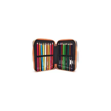 Astuccio triplo scuola Stumble Guys 3 zip Mr. Stumble completo 44 pezzi con matite, pennarelli, forbici, penne e accessori