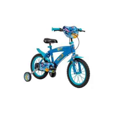 Bicicletta Bambini 14" Disney Stitch con 2 Freni, Stabilizzatori e Accessori – Età 4-6 Anni