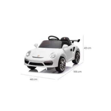 Auto Elettrica per Bambini Porsche Ruf Small 12V Bianca con Telecomando, Sedile in Pelle, Luci LED e Suoni