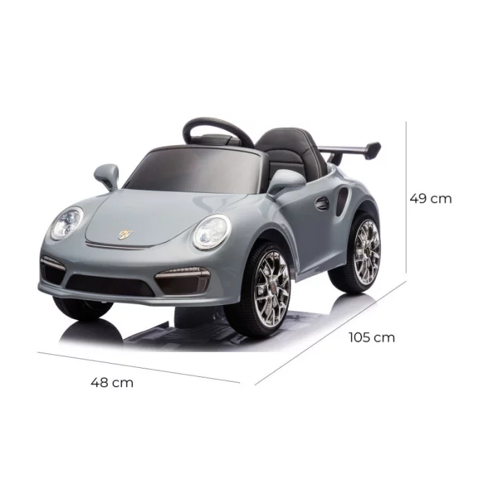 Auto Elettrica Bambini Porsche Ruf Small 12V Grigia con Telecomando, Sedile in Pelle, Luci LED, Suoni e Licenza