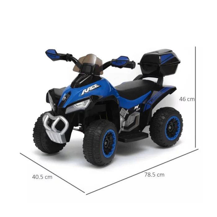 Mini Quad Elettrico per Bambini 6V Blu Kid Go Deluxe con Luci, Musica, 4 Ruote Stabili e Portapacchi Posteriore