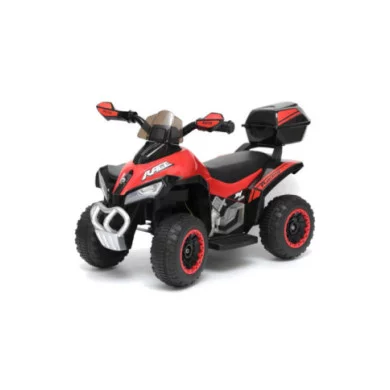 Mini Quad Elettrico per Bambini 6V Rosso Kid Go Deluxe con Luci, Musica, 4 Ruote Antiscivolo e Bauletto Posteriore