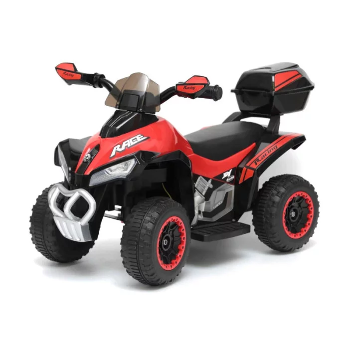 Mini Quad Elettrico per Bambini 6V Rosso Kid Go Deluxe con Luci, Musica, 4 Ruote Antiscivolo e Bauletto Posteriore