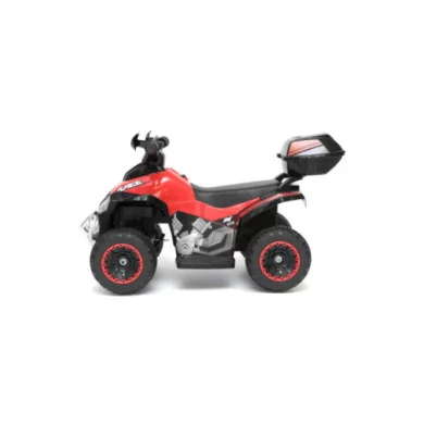 Mini Quad Elettrico per Bambini 6V Rosso Kid Go Deluxe con Luci, Musica, 4 Ruote Antiscivolo e Bauletto Posteriore