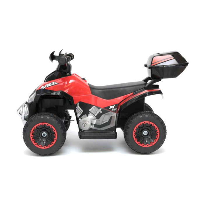 Mini Quad Elettrico per Bambini 6V Rosso Kid Go Deluxe con Luci, Musica, 4 Ruote Antiscivolo e Bauletto Posteriore