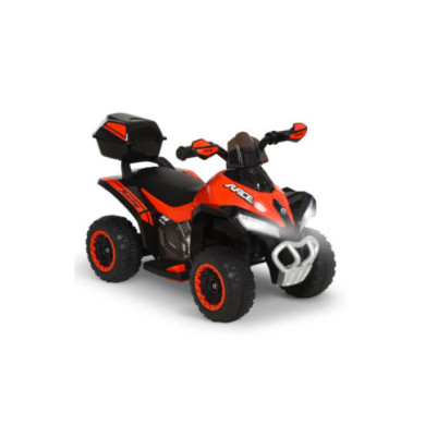 Mini Quad Elettrico per Bambini 6V Rosso Kid Go Deluxe con Luci, Musica, 4 Ruote Antiscivolo e Bauletto Posteriore