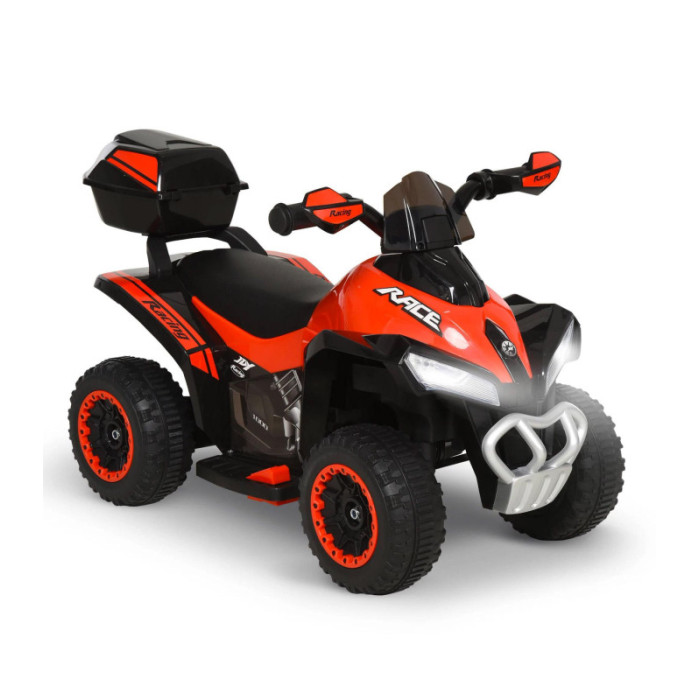 Mini Quad Elettrico per Bambini 6V Rosso Kid Go Deluxe con Luci, Musica, 4 Ruote Antiscivolo e Bauletto Posteriore