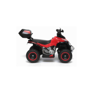 Mini Quad Elettrico per Bambini 6V Rosso Kid Go Deluxe con Luci, Musica, 4 Ruote Antiscivolo e Bauletto Posteriore