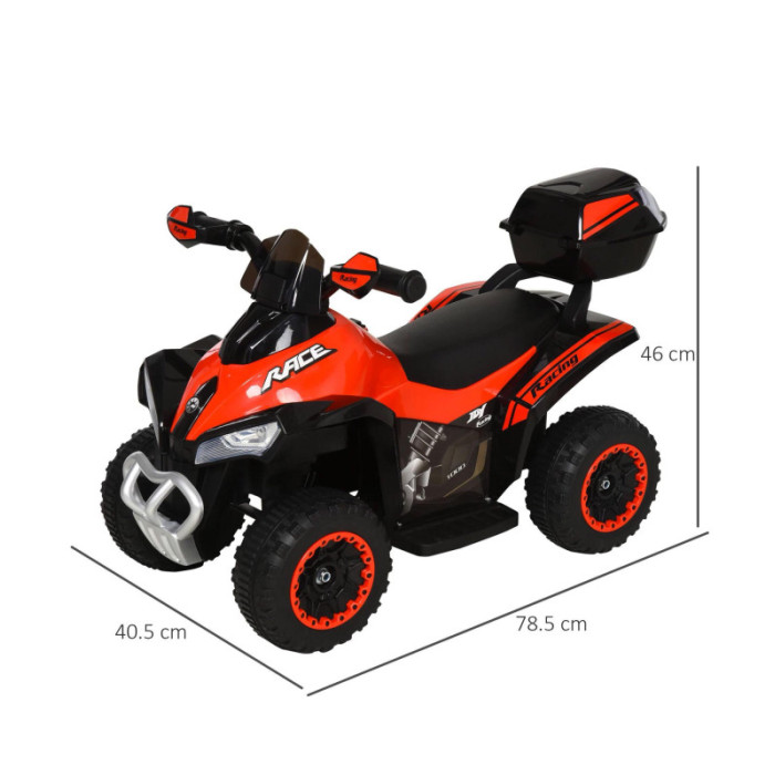 Mini Quad Elettrico per Bambini 6V Rosso Kid Go Deluxe con Luci, Musica, 4 Ruote Antiscivolo e Bauletto Posteriore