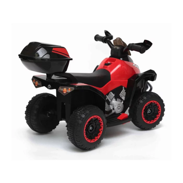 Mini Quad Elettrico per Bambini 6V Rosso Kid Go Deluxe con Luci, Musica, 4 Ruote Antiscivolo e Bauletto Posteriore