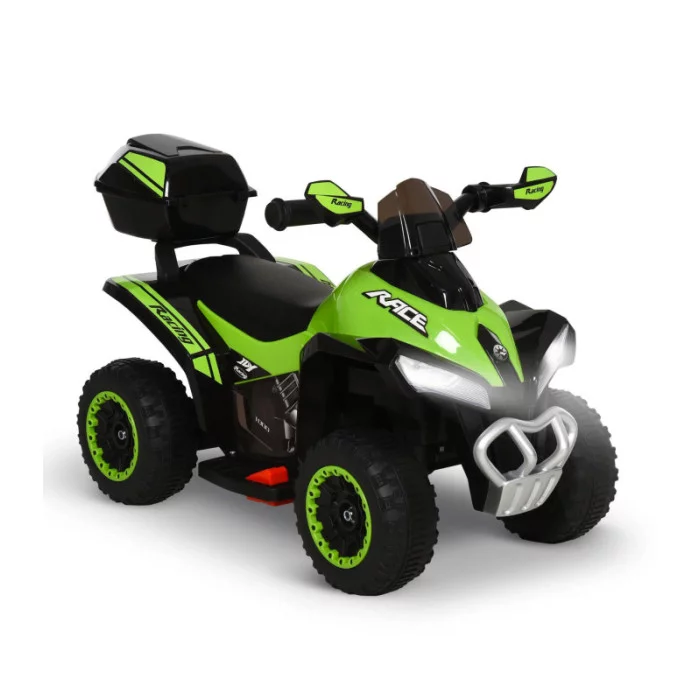 Mini Quad Elettrico per Bambini 6V Verde Kid Go Deluxe con Luci, Musica, 4 Ruote Stabili e Bauletto Posteriore
