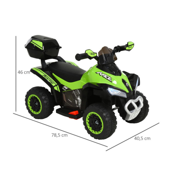 Mini Quad Elettrico per Bambini 6V Verde Kid Go Deluxe con Luci, Musica, 4 Ruote Stabili e Bauletto Posteriore