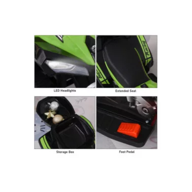 Mini Quad Elettrico per Bambini 6V Verde Kid Go Deluxe con Luci, Musica, 4 Ruote Stabili e Bauletto Posteriore