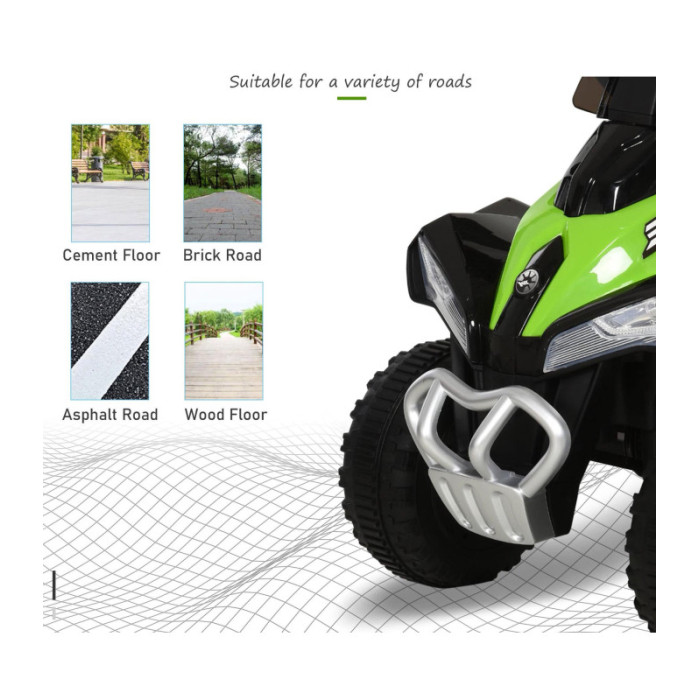 Mini Quad Elettrico per Bambini 6V Verde Kid Go Deluxe con Luci, Musica, 4 Ruote Stabili e Bauletto Posteriore