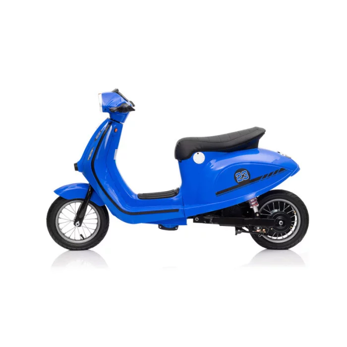 Moto Elettrica per Bambini 24V Blu Deluxe con Luci LED, Suoni, Soft Start, Acceleratore e Ruote da 12” Antiscivolo