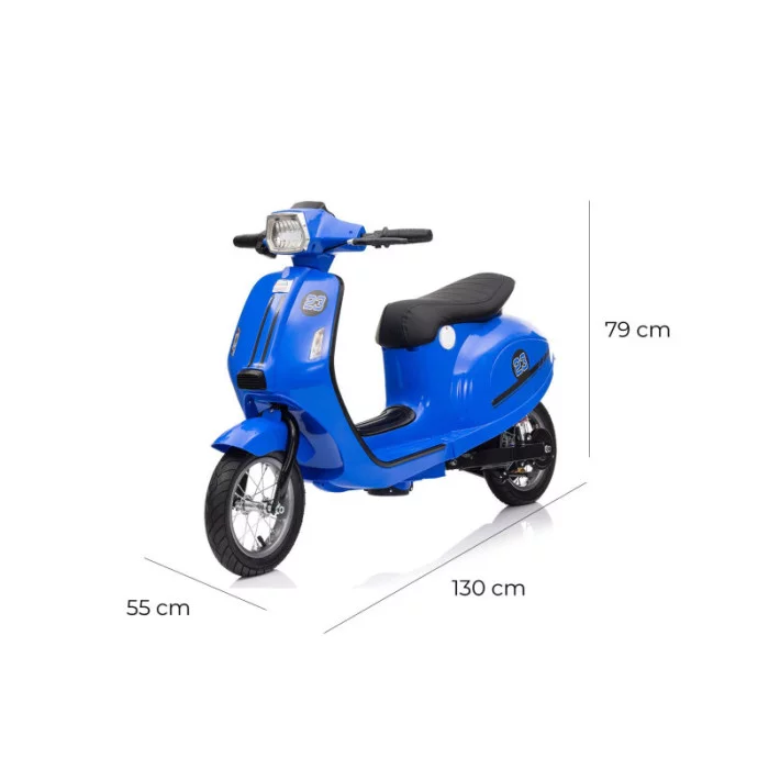 Moto Elettrica per Bambini 24V Blu Deluxe con Luci LED, Suoni, Soft Start, Acceleratore e Ruote da 12” Antiscivolo