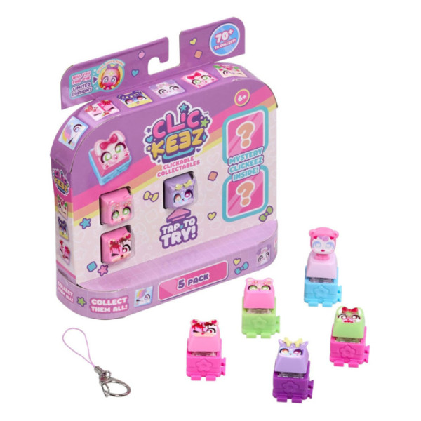 Clickeez Multipack 5 Tasti – Giocattolo Sensoriale ASMR Kawaii, 70+ da Collezionare, Portachiavi Inclusi – da 6 Anni