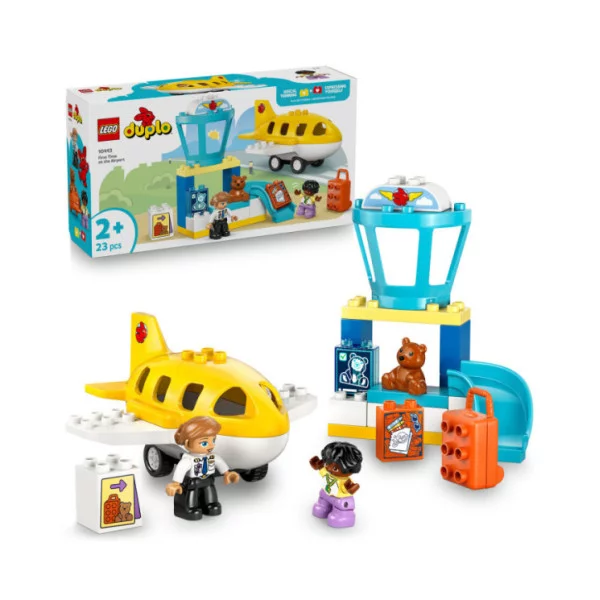 LEGO DUPLO 10443 La Prima Volta in Aeroporto, Gioco Educativo per Motricità Fine per Bambini 2+ Anni con Aereo e Personaggi