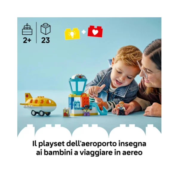 LEGO DUPLO 10443 La Prima Volta in Aeroporto, Gioco Educativo per Motricità Fine per Bambini 2+ Anni con Aereo e Personaggi