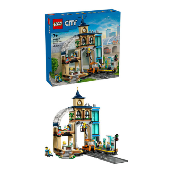 LEGO City 60469 Stazione Centrale con Veicolo Giocattolo, Ascensore, Biglietteria, 2 Piattaforme e Binario per Bambini da 7+