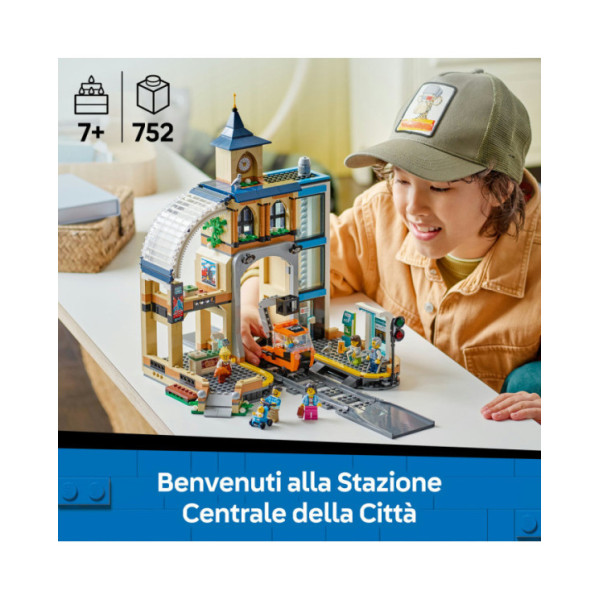 LEGO City 60469 Stazione Centrale con Veicolo Giocattolo, Ascensore, Biglietteria, 2 Piattaforme e Binario per Bambini da 7+