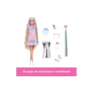 Barbie Fun & Fancy Bambola con Capelli Lunghissimi ed Extension, 2 Look e Accessori Inclusi, 3+ Anni