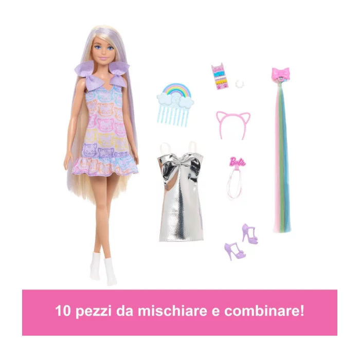 Barbie Fun & Fancy Bambola con Capelli Lunghissimi ed Extension, 2 Look e Accessori Inclusi, 3+ Anni