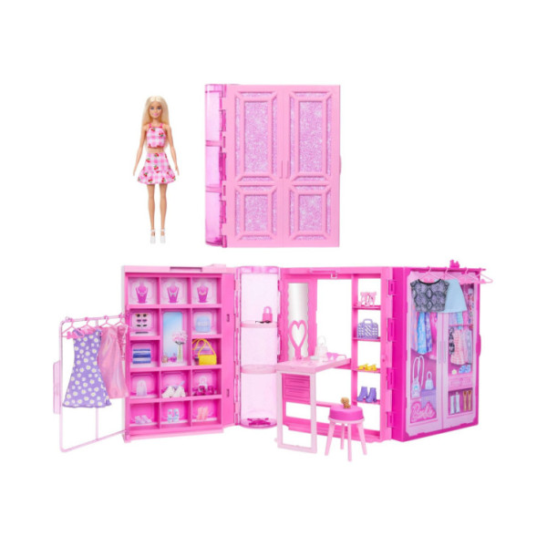 Barbie Armadio dei Sogni con Bambola, Oltre 25 Vestiti e Accessori, 3 Look Completi Inclusi, 3+ Anni HXD58