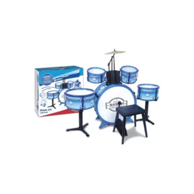 Bontempi BeatMaster Pro 🥁 Batteria per Bambini con Suoni Realistici | 2 Tamburi, Grancassa, Piatto, Sgabello | Blu