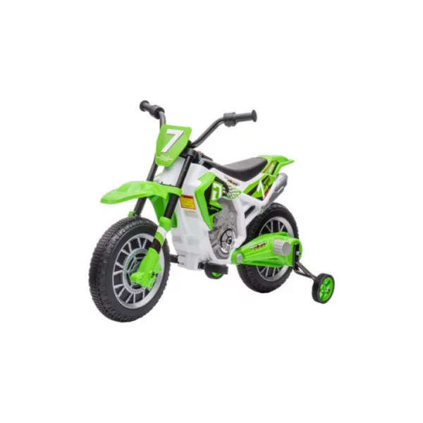 Moto Cross Elettrica Verde 12V per Bambini con 2 Velocità e Rotelle di Supporto