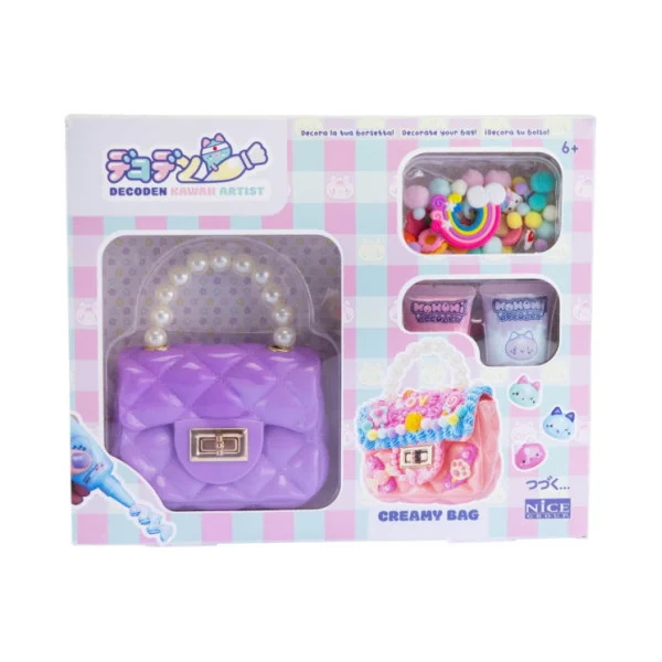 MOMOMI Decoden Creamy Bag – Kit Borsetta da Decorare con Charms e Perline 6+ Anni