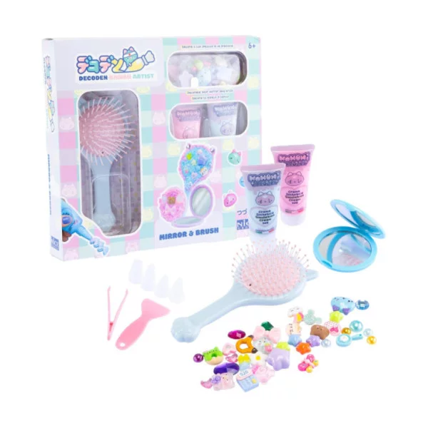 MOMOMI Decoden Mirror & Brush – Kit Creativo Specchio e Spazzola da Decorare 6+ Anni
