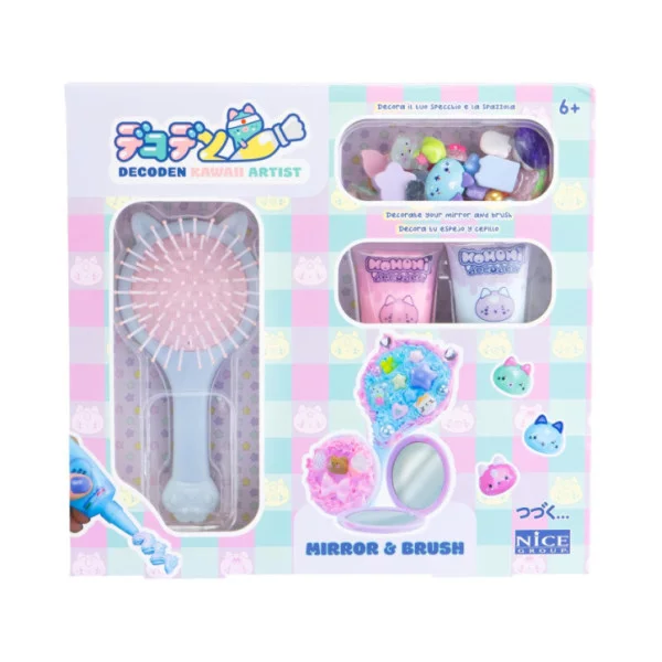 MOMOMI Decoden Mirror & Brush – Kit Creativo Specchio e Spazzola da Decorare 6+ Anni