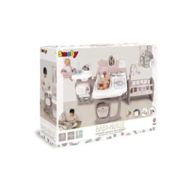 Smoby Nany Nurse – Centro Gioco Bambole 3 in 1 con Cucina, Bagnetto e Cameretta + 23 Accessori, 3+ Anni
