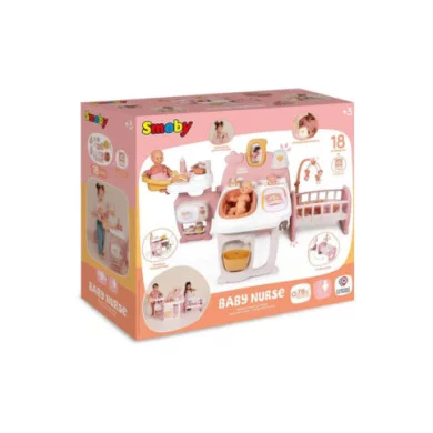 Smoby Baby Nurse Casetta Grande – Centro Gioco Bambole 3 Aree, 19 Accessori, Pieghevole e Trasportabile, 3+ Anni