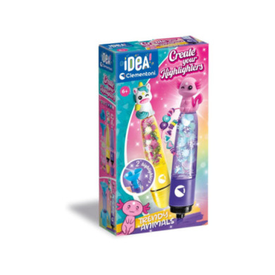 Create Your Highlighters – Kit Evidenziatori Personalizzati Trendy Animals con 2 Evidenziatori e Accessori, 6+ Anni Clementoni