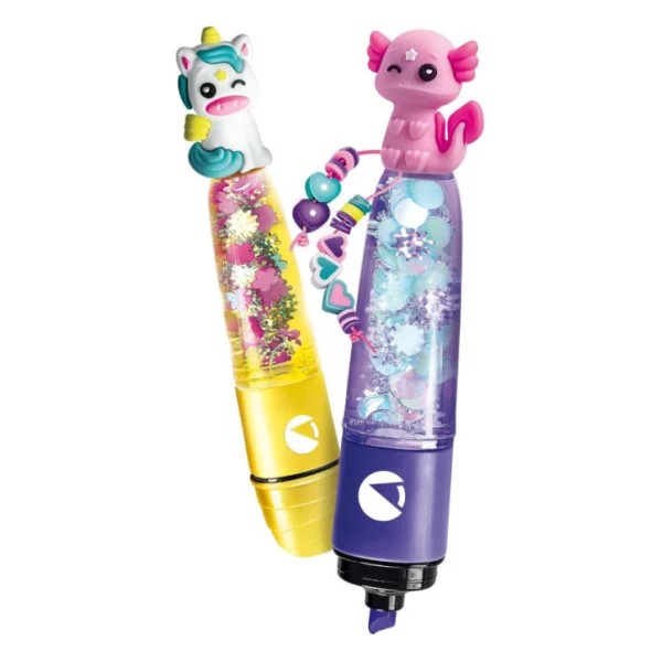 Create Your Highlighters – Kit Evidenziatori Personalizzati Trendy Animals con 2 Evidenziatori e Accessori, 6+ Anni Clementoni
