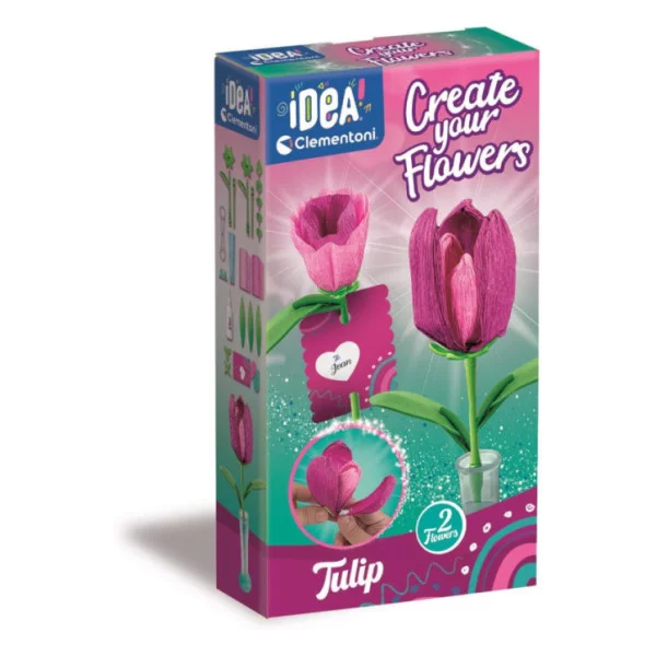 Create Your Flowers – Kit Creativo Tulipani con 2 Fiori in Carta da Assemblare e Personalizzare, 8+ Anni Clementoni