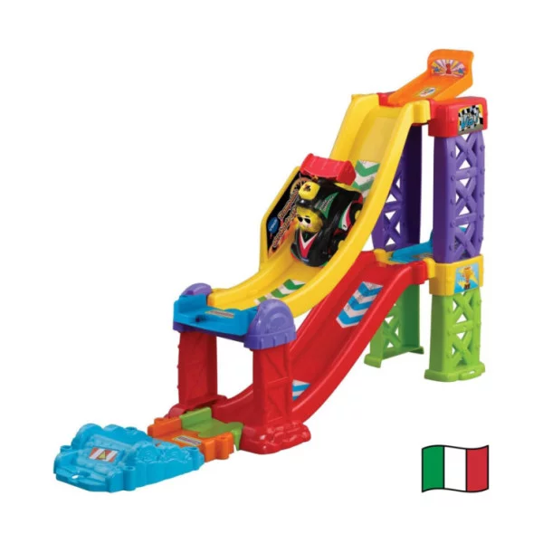 Vroom Vroom Go Pista 3 in 1 con Trampolino e Macchinina Inclusa, 2 Zone Magiche, 1-5 Anni