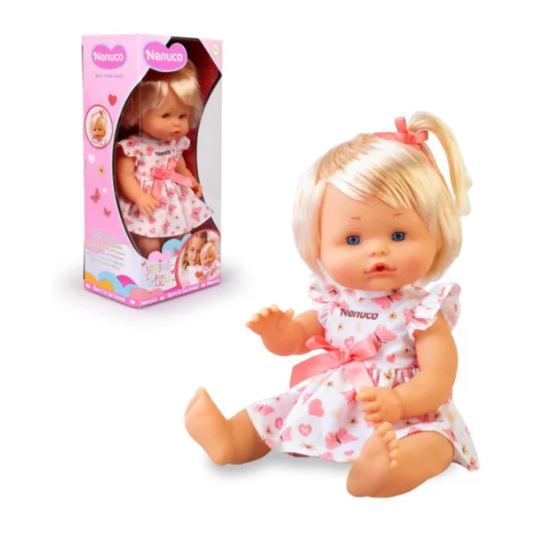 Nenuco Bambola 35cm con Vestito Primaverile e Capelli Biondi – Beve e Fa la Pipi, Accessori Inclusi, 3+ Anni Famosa