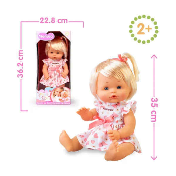 Nenuco Bambola 35cm con Vestito Primaverile e Capelli Biondi – Beve e Fa la Pipi, Accessori Inclusi, 3+ Anni Famosa