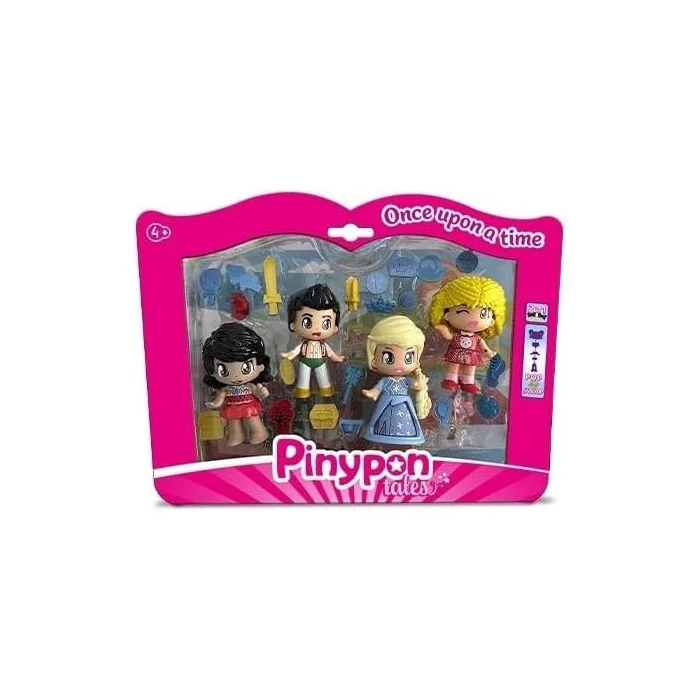 Pinypon Set 4 Personaggi Tales – Bamboline con Gonna Girevole e 15 Accessori a Tema, 4+ Anni Famosa