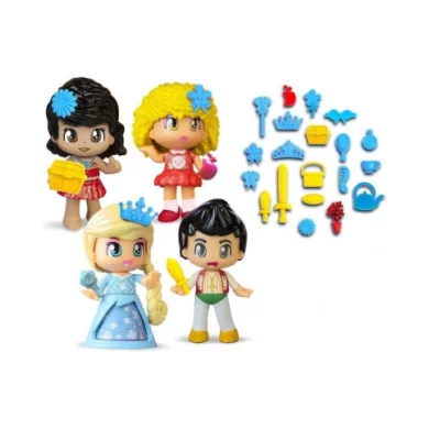 Pinypon Set 4 Personaggi Tales – Bamboline con Gonna Girevole e 15 Accessori a Tema, 4+ Anni Famosa