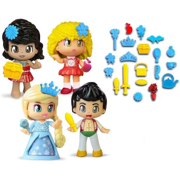 Pinypon Set 4 Personaggi Tales – Bamboline con Gonna Girevole e 15 Accessori a Tema, 4+ Anni Famosa