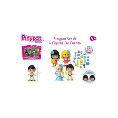 Pinypon Set 4 Personaggi Tales – Bamboline con Gonna Girevole e 15 Accessori a Tema, 4+ Anni Famosa